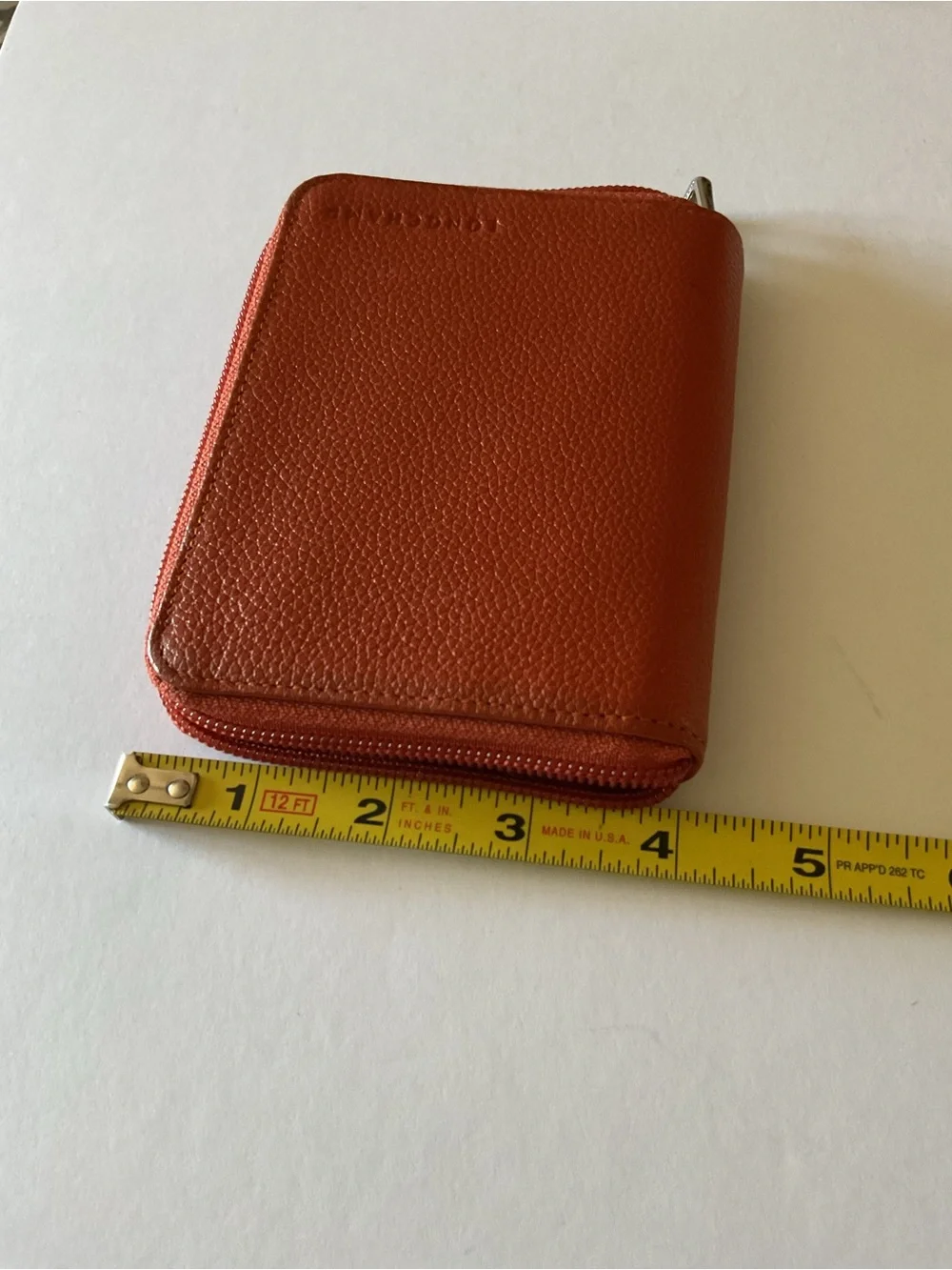 LONGCHAMP PEBBLED LEATHER BIFOLD ZIP AROUND WALLET WITH ID WINDOW AMBER NWOT